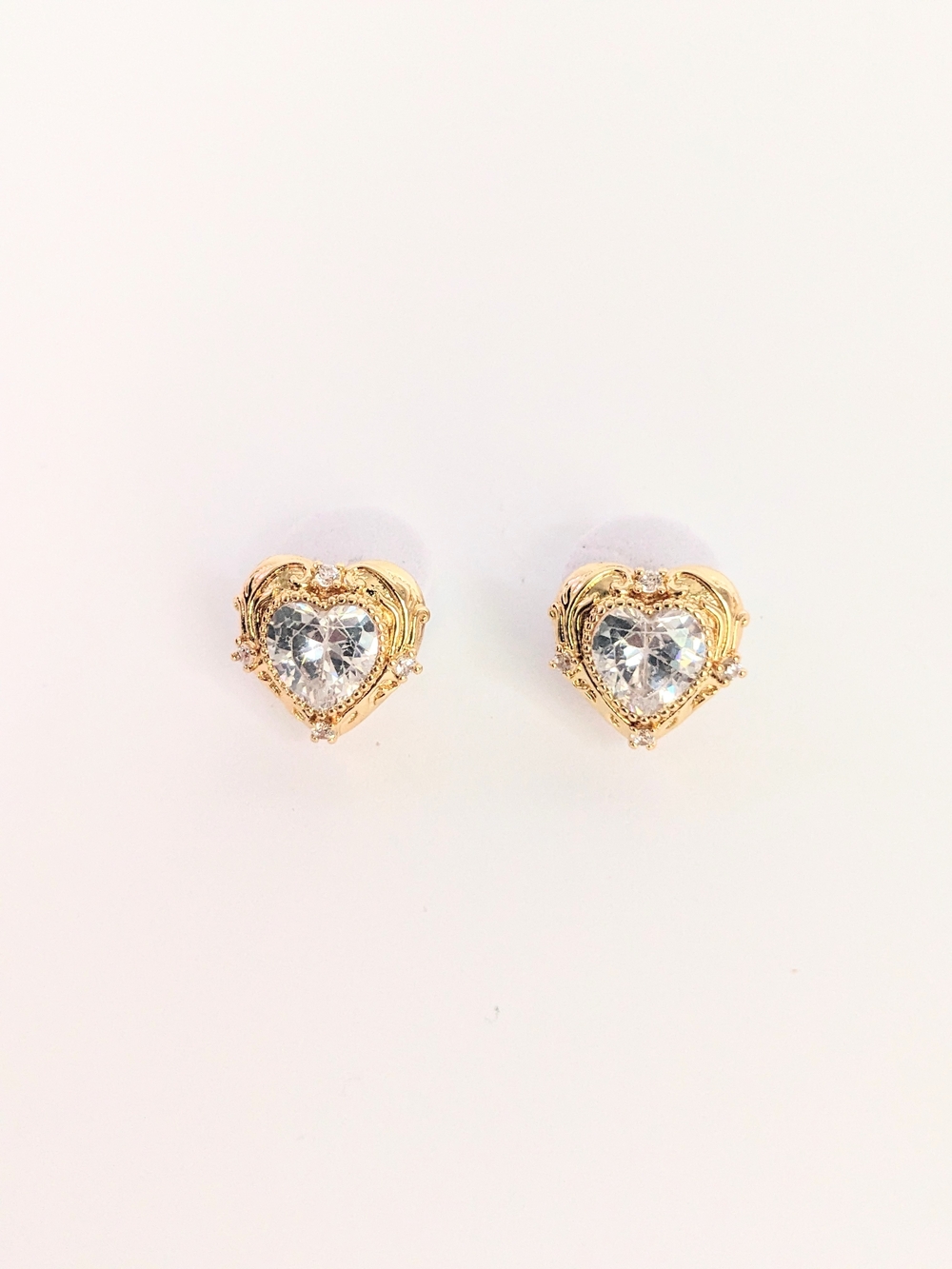 Crystal & Gold Heart Stud Earrings